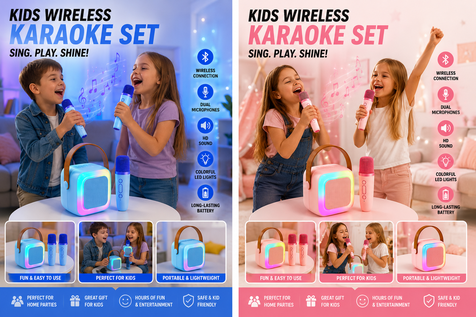 Wireless Bluetooth Karaoke Speaker with Dual Microphones